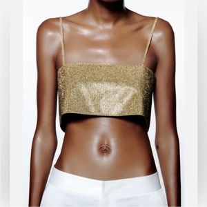 Zara NWOT shimmery bronze gold crop top XS/S